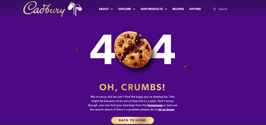 Cadbury 404 page example