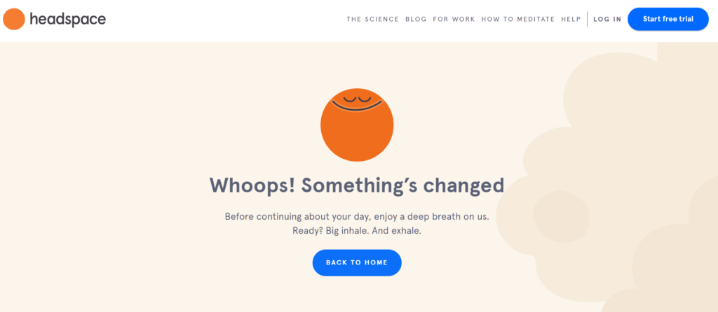 Headspace 404 page example